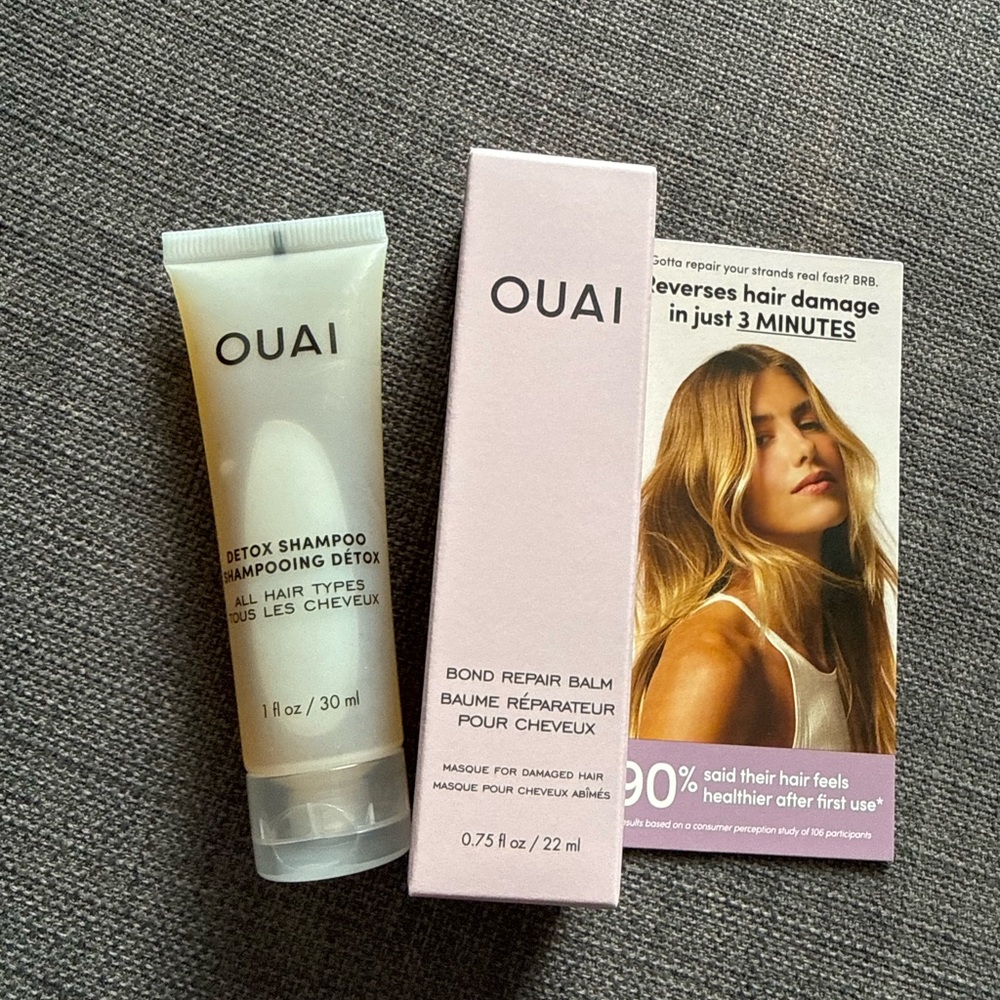 OUAI Travel Pouch with travel size products, towel and coozie - Picture 2 of 4